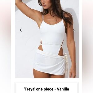 Haute Swimwear “Freya” One-Piece Swimsuit Set with Sarong in Vanilla